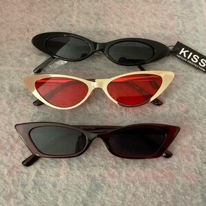 Set of 3 Fashion Slim Sunglasses Brown, Black & Gold